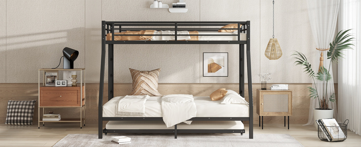 Twin over Full Metal Bunk Bed with Twin Size Trundle, Black