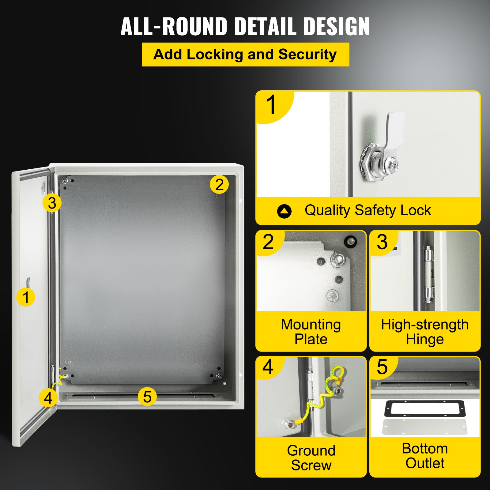 NEMA Steel Enclosure, 20 x 16 x 8'' NEMA 4X Steel Electrical Box, IP66 Waterproof & Dustproof, Outdoor/Indoor Electrical Junction Box, with Mounting Plate