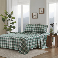 4 PCS Twin Sheet Set Green Plaid