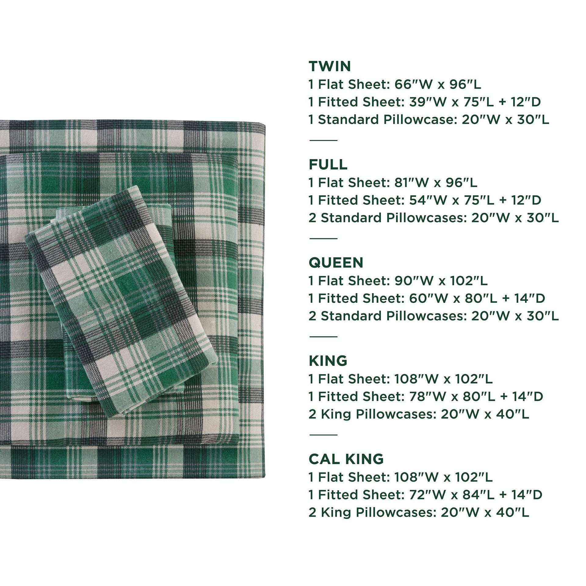 4 PCS Twin Sheet Set Green Plaid