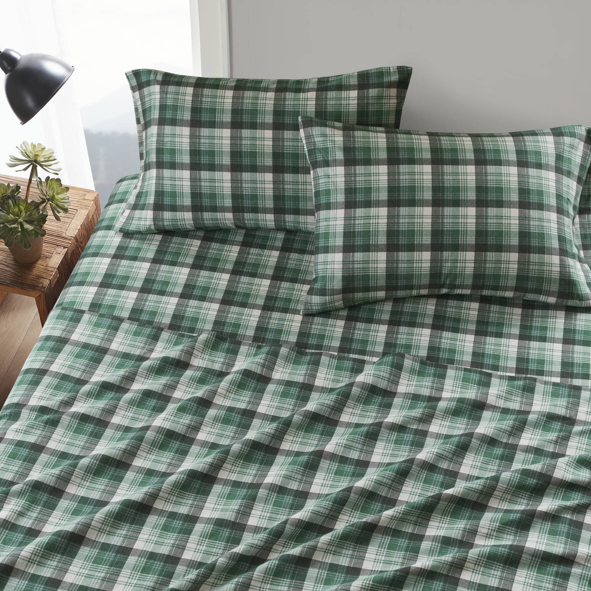 4 PCS Twin Sheet Set Green Plaid