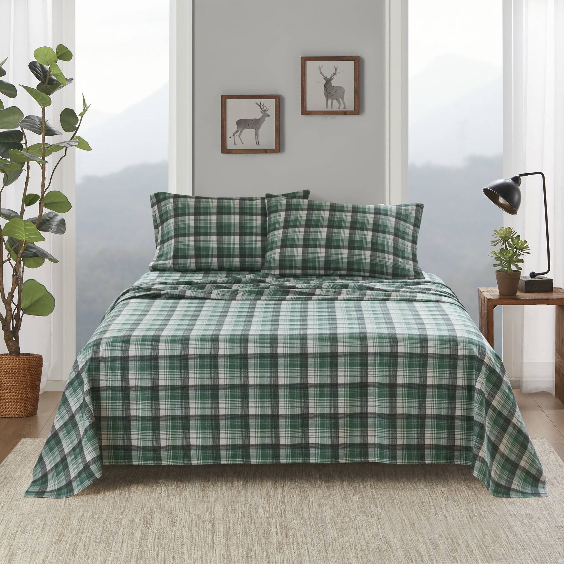 4 PCS Twin Sheet Set Green Plaid