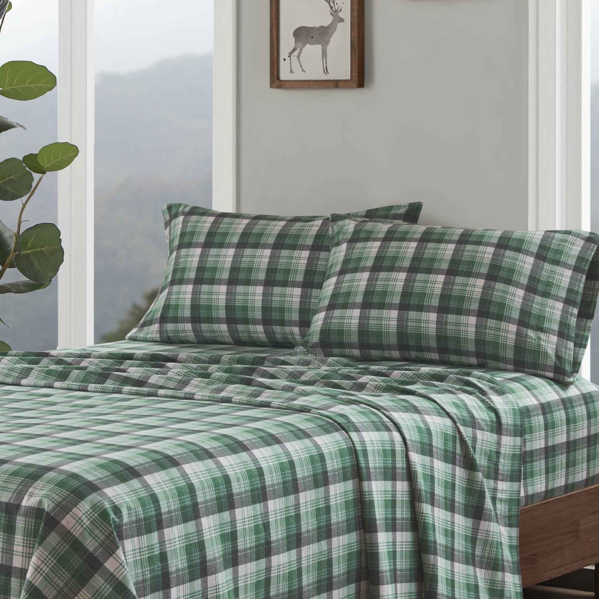 4 PCS Twin Sheet Set Green Plaid