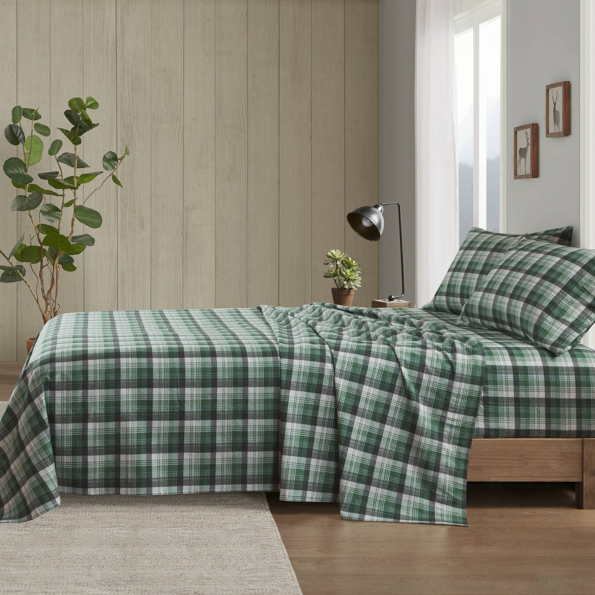 4 PCS Twin Sheet Set Green Plaid