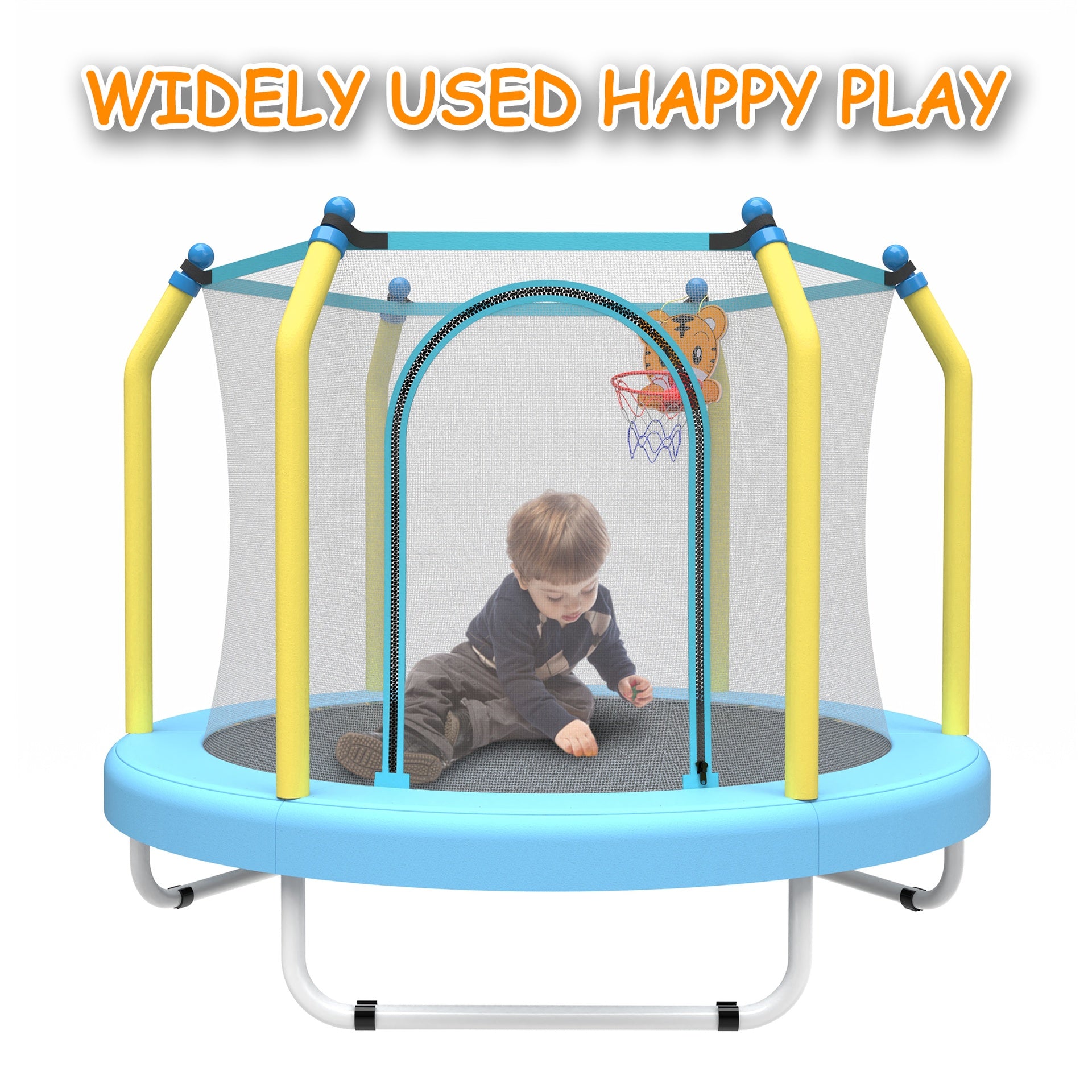 55-inch Trampoline for Kids Indoor & Outdoor Small Toddler Trampoline with Basketball Hoop