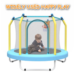 55-inch Trampoline for Kids Indoor & Outdoor Small Toddler Trampoline with Basketball Hoop