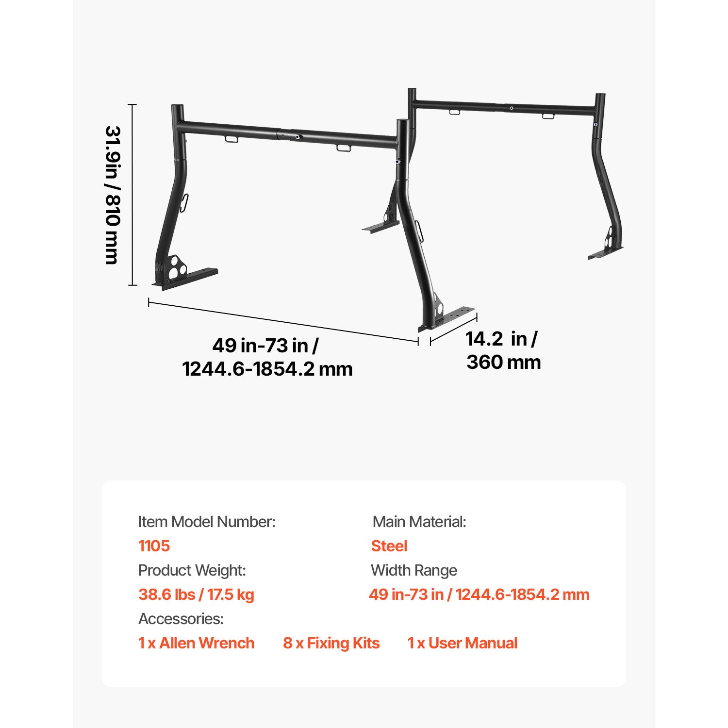 Truck Ladder Rack Universal Cargo Rack 800 lbs Capacity for Large Cargo