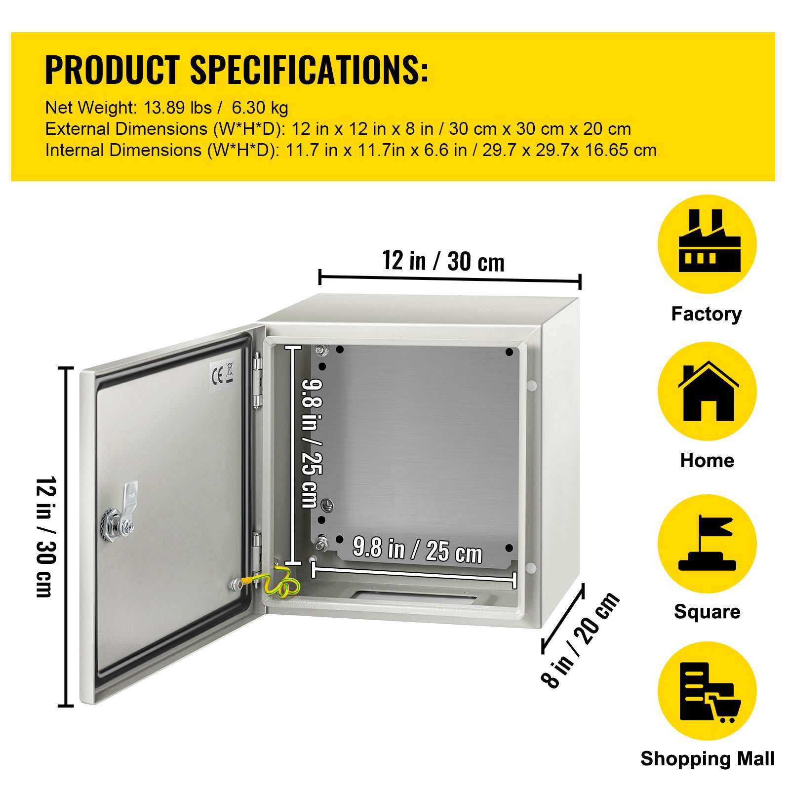 NEMA Steel Enclosure, 12 x 12 x 8'' NEMA 4X Steel Electrical Box, IP66 Waterproof & Dustproof, Outdoor/Indoor Electrical Junction Box, with Mounting Plate