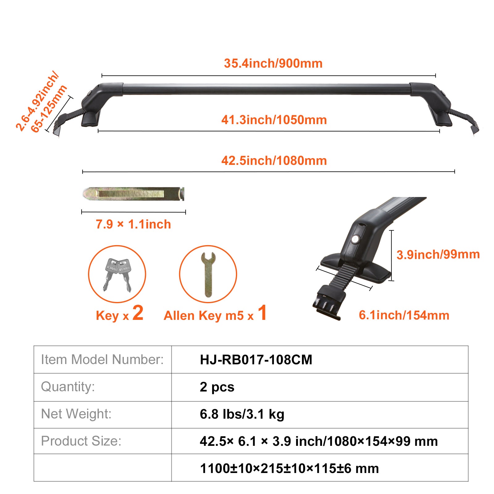 Universal Roof Rack Cross Bars, 41.3" Aluminum Roof Rack Crossbars, Fit Roof without Side Rail, 155 lbs Load Capacity, Adjustable Bare Roof Crossbars with Locks, for SUVs, Sedans, and Vans