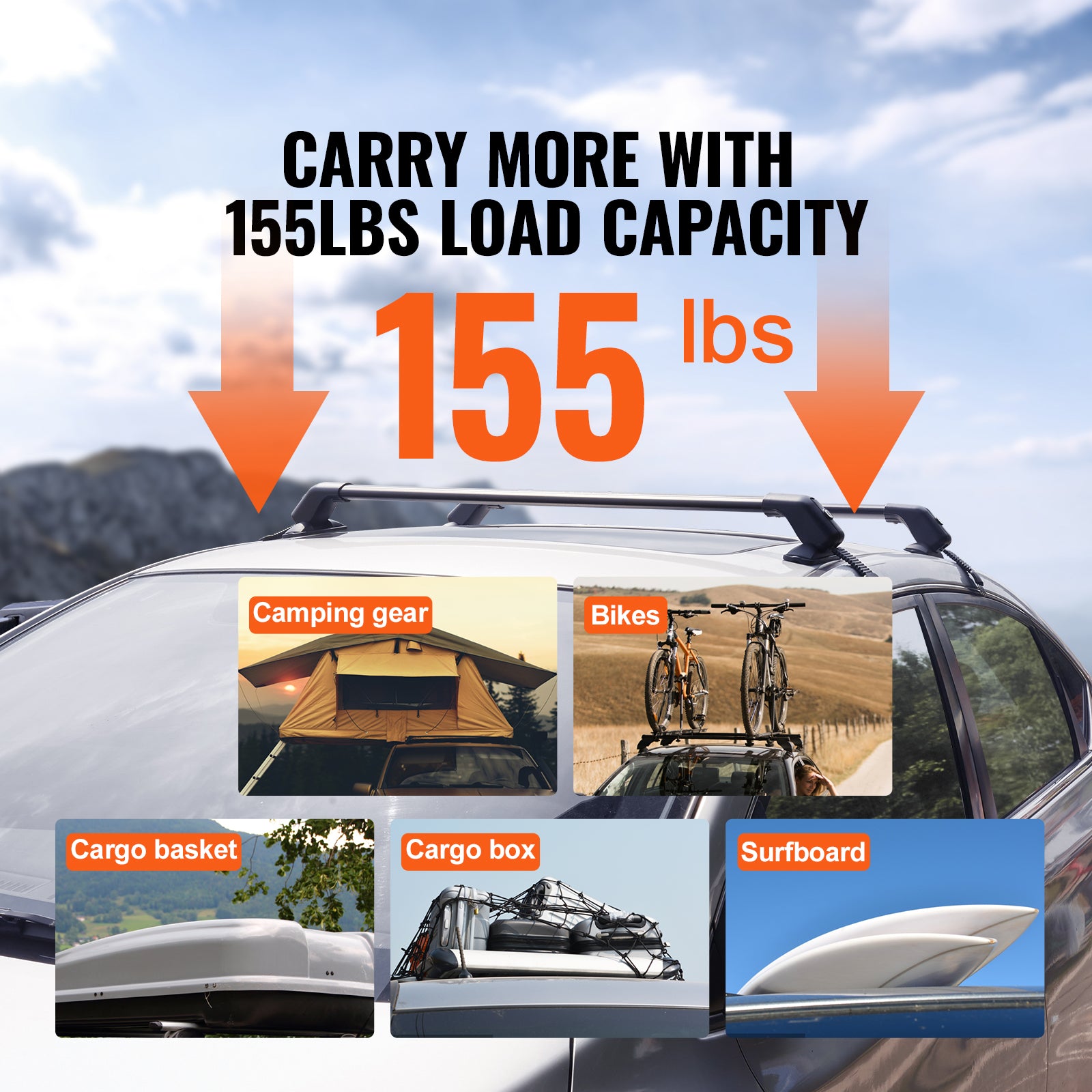 Universal Roof Rack Cross Bars, 41.3" Aluminum Roof Rack Crossbars, Fit Roof without Side Rail, 155 lbs Load Capacity, Adjustable Bare Roof Crossbars with Locks, for SUVs, Sedans, and Vans
