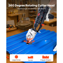 Metal Shear/Cutter Drill Attachment, Sheet Metal Cutter with 360-Degree Pivoting Head, Sharp Blades,Ideal for 18 GA Galvanized Steel, 20 GA Stainless Steel, Aluminum Plate, Plastic, Cardboard