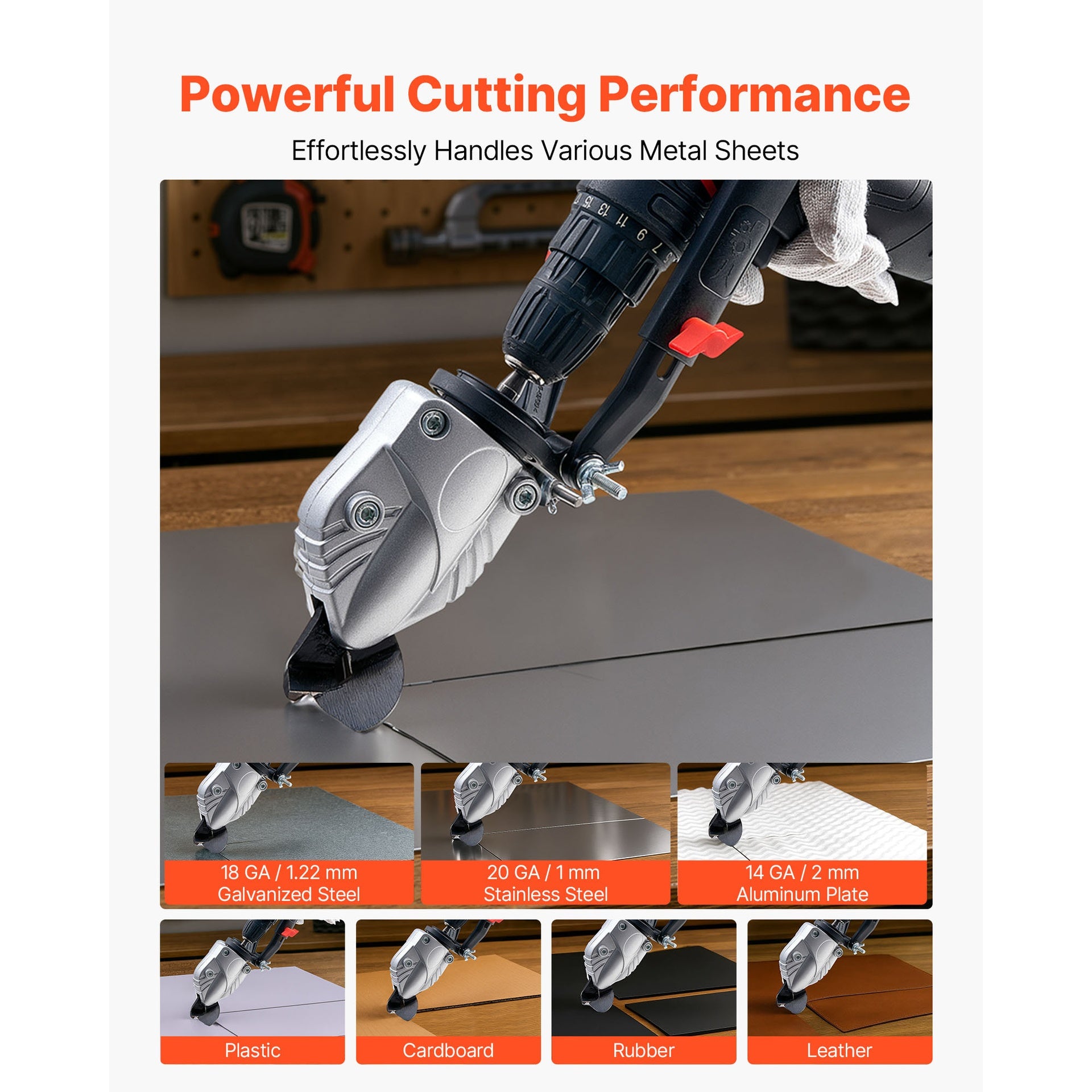 Metal Shear/Cutter Drill Attachment, Sheet Metal Cutter with 360-Degree Pivoting Head, Sharp Blades,Ideal for 18 GA Galvanized Steel, 20 GA Stainless Steel, Aluminum Plate, Plastic, Cardboard