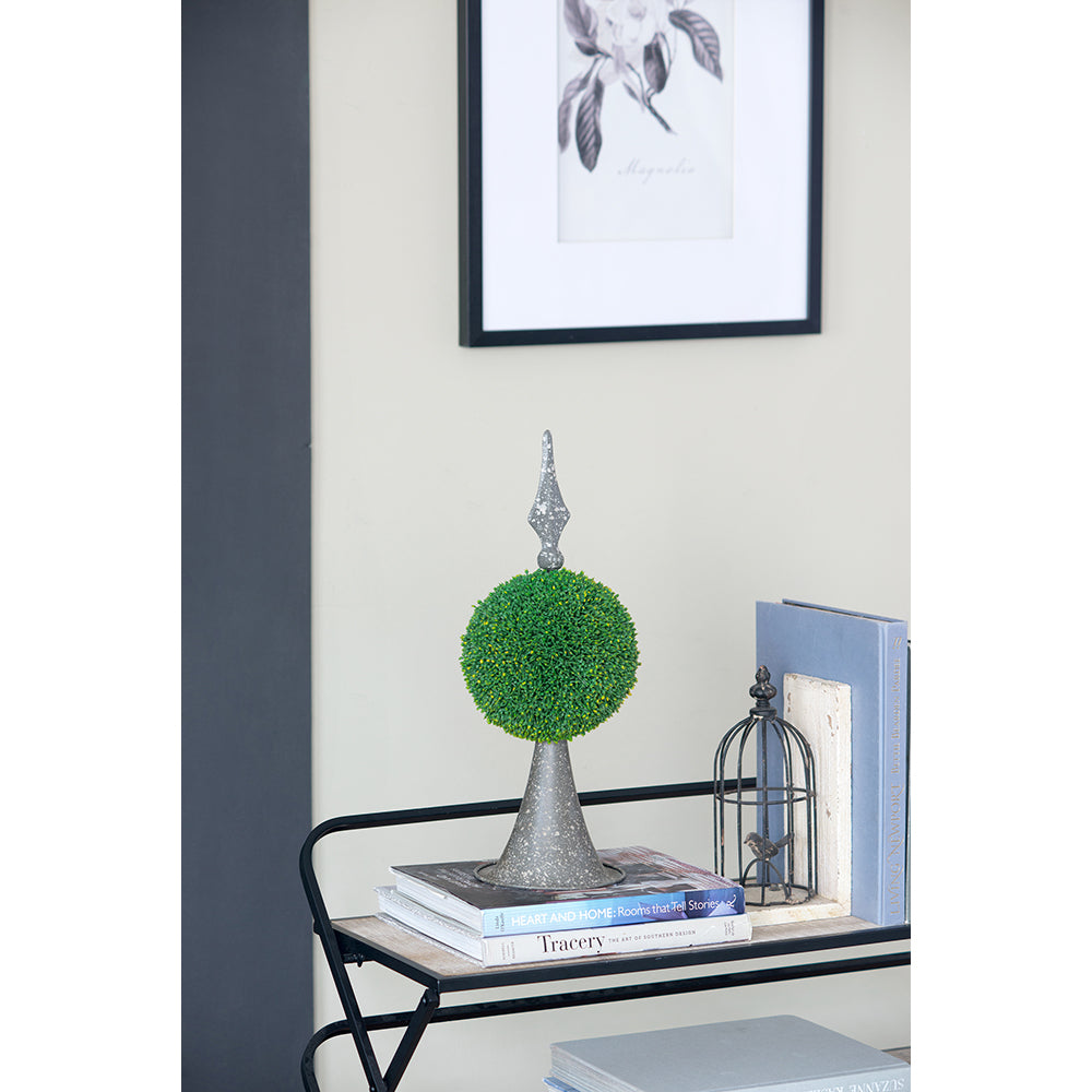 7x7x17" Faux Boxwood Topiary Sphere on Metal Spire
