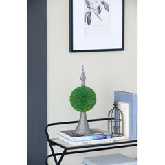 7x7x17" Faux Boxwood Topiary Sphere on Metal Spire