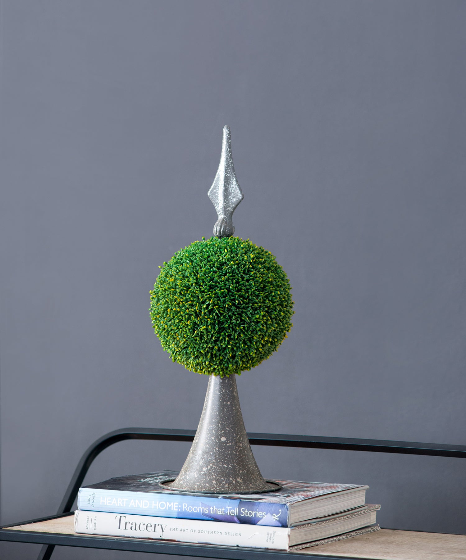 7x7x17" Faux Boxwood Topiary Sphere on Metal Spire