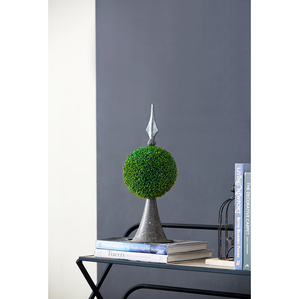 7x7x17" Faux Boxwood Topiary Sphere on Metal Spire