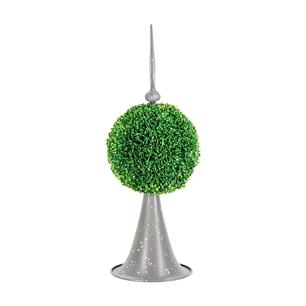 7x7x17" Faux Boxwood Topiary Sphere on Metal Spire