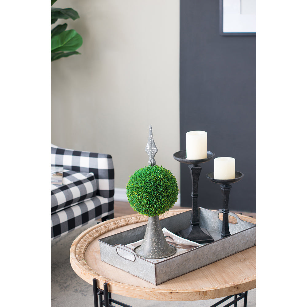 7x7x17" Faux Boxwood Topiary Sphere on Metal Spire
