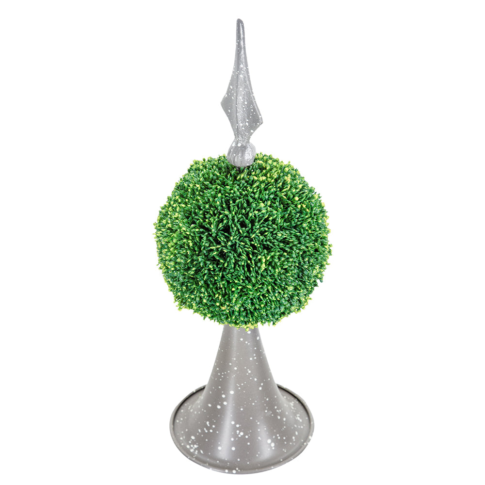7x7x17" Faux Boxwood Topiary Sphere on Metal Spire