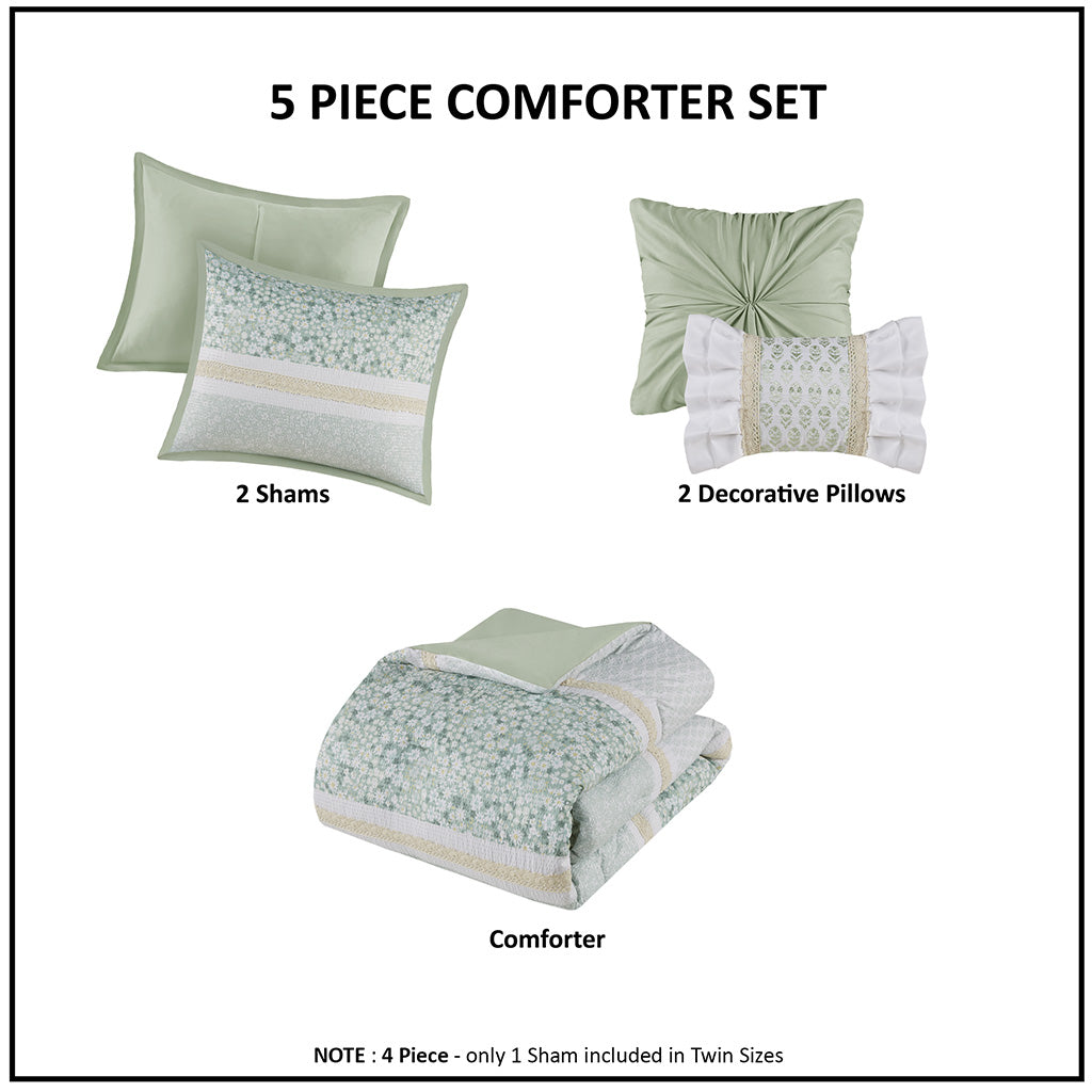 King/Cal King 5 Piece Seersucker Comforter Set with Throw Pillows