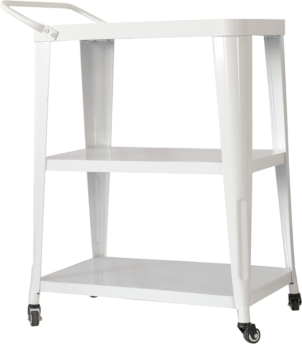 3-Tiered Metal Frame, Industrial Dining Cart with Swivel Wheels, White