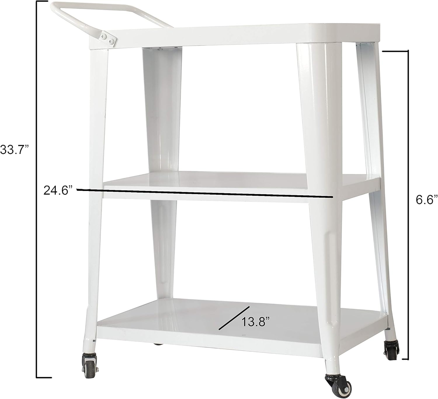 3-Tiered Metal Frame, Industrial Dining Cart with Swivel Wheels, White