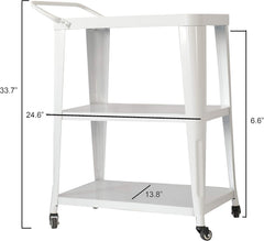 3-Tiered Metal Frame, Industrial Dining Cart with Swivel Wheels, White