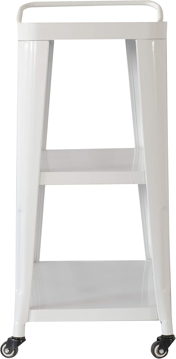 3-Tiered Metal Frame, Industrial Dining Cart with Swivel Wheels, White