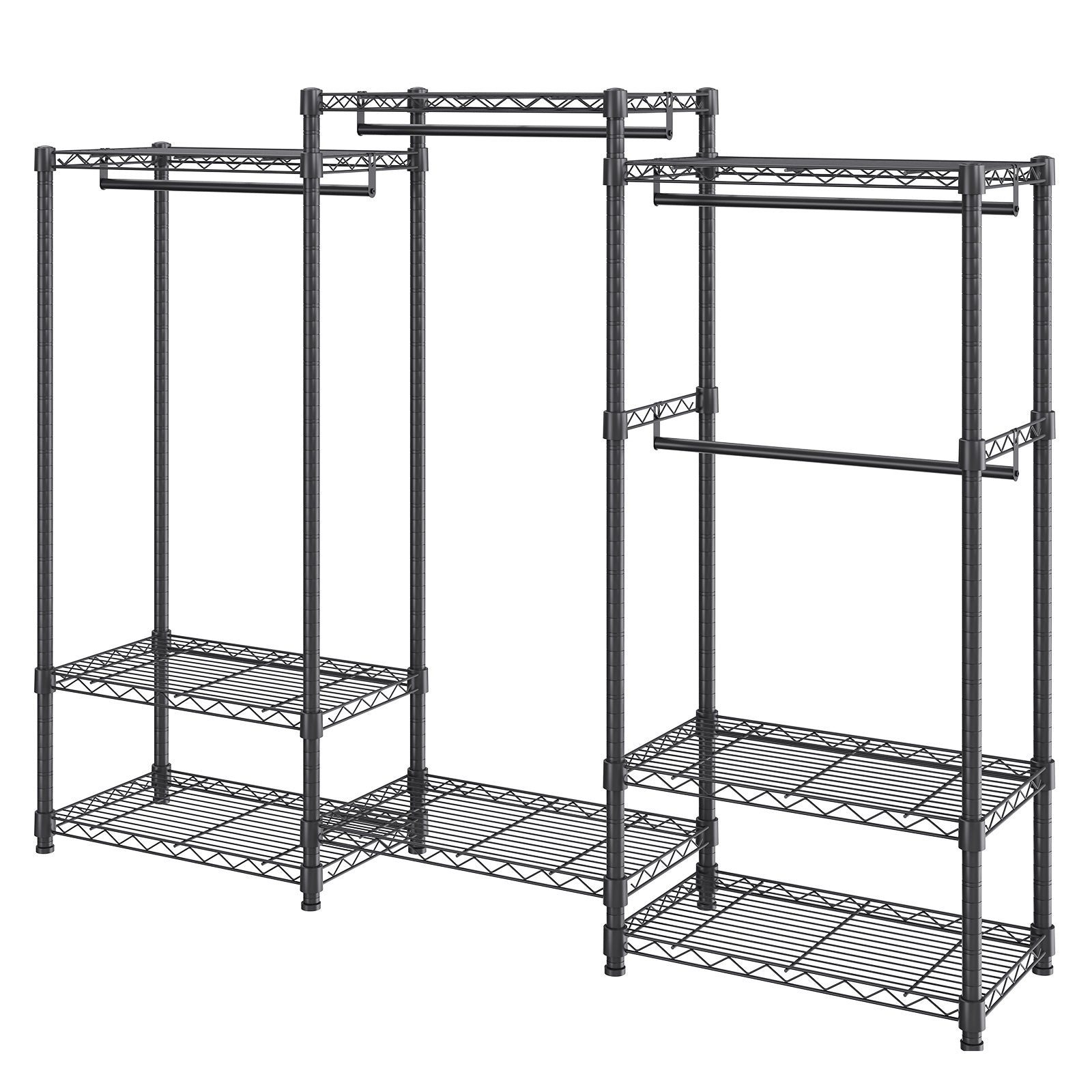 Heavy Duty Clothes Rack, Rolling Clothing Garment Rack with 4 Hang Rods & 8 Storage Tiers, Adjustable Custom Closet Rack, Freestanding Wardrobe for Hanging Clothes, 800 lbs Load Capacity