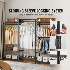 Heavy Duty Clothes Rack, Rolling Clothing Garment Rack with 4 Hang Rods & 8 Storage Tiers, Adjustable Custom Closet Rack, Freestanding Wardrobe for Hanging Clothes, 800 lbs Load Capacity