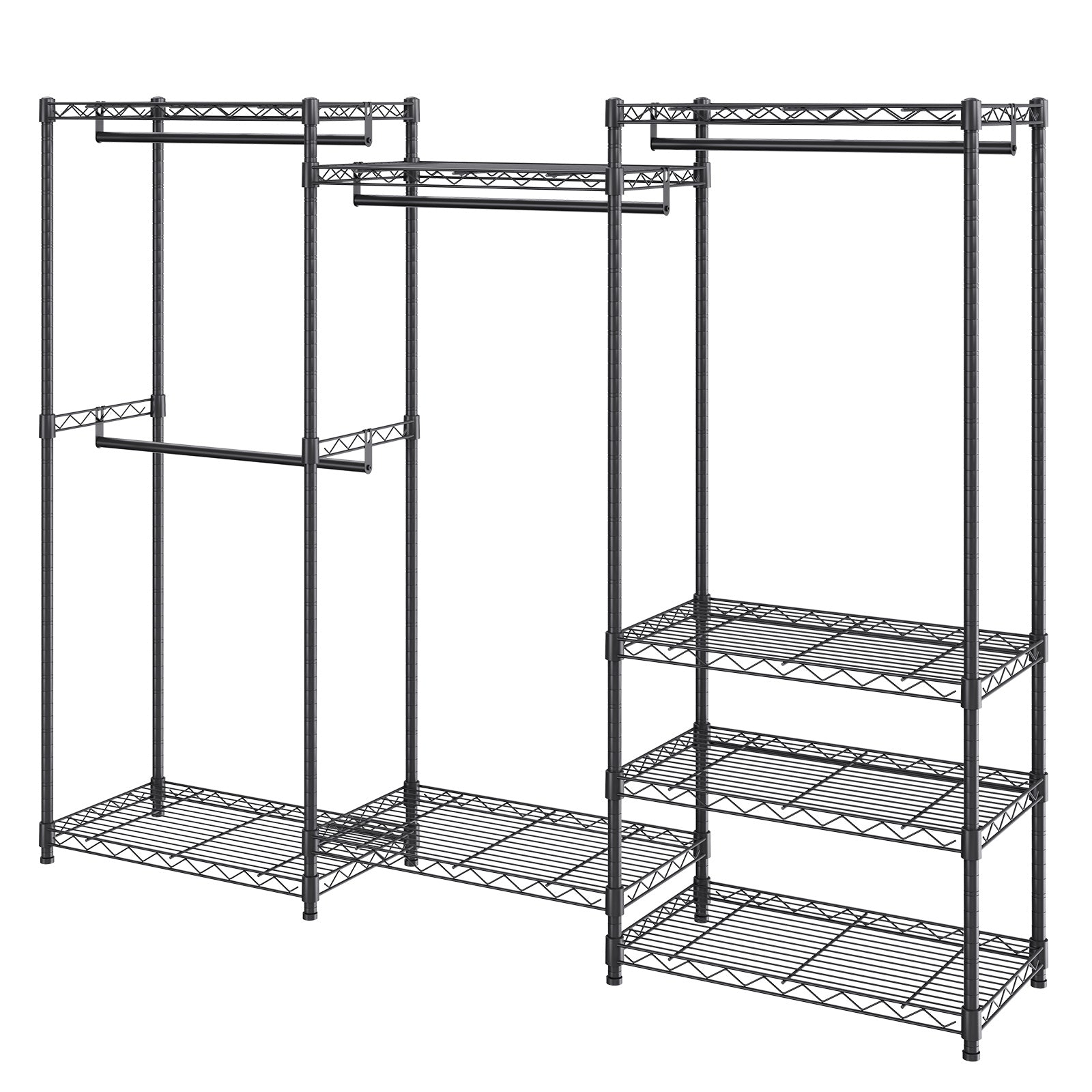 Heavy Duty Clothes Rack, Rolling Clothing Garment Rack with 4 Hang Rods & 8 Storage Tiers, Adjustable Custom Closet Rack, Freestanding Wardrobe for Hanging Clothes, 800 lbs Load Capacity