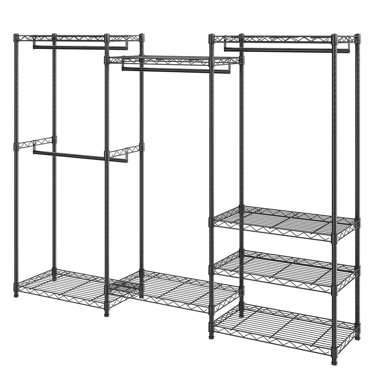 Heavy Duty Clothes Rack, Rolling Clothing Garment Rack with 4 Hang Rods & 8 Storage Tiers, Adjustable Custom Closet Rack, Freestanding Wardrobe for Hanging Clothes, 800 lbs Load Capacity