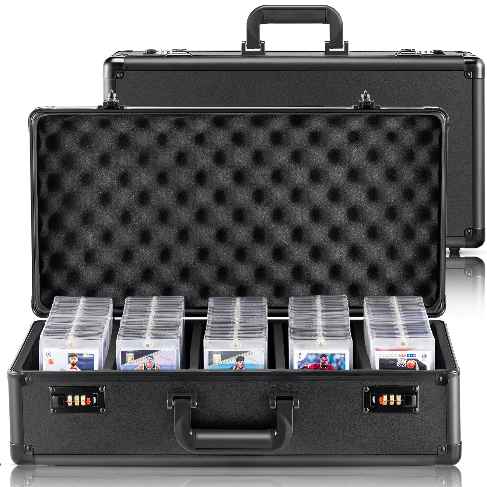 Graded Card Storage Box, 5 Slots, Graded Sports Cards Holder Carrying Case with Coded Lock Foam Dividers, for 162 PSA Graded Cards 115 BGS Cards 130 SGC Cards 585 Top Loaders or 999+ Loose Cards