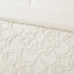3-Piece Tufted Cotton Chenille Medallion Comforter Set Off-White Full/Queen