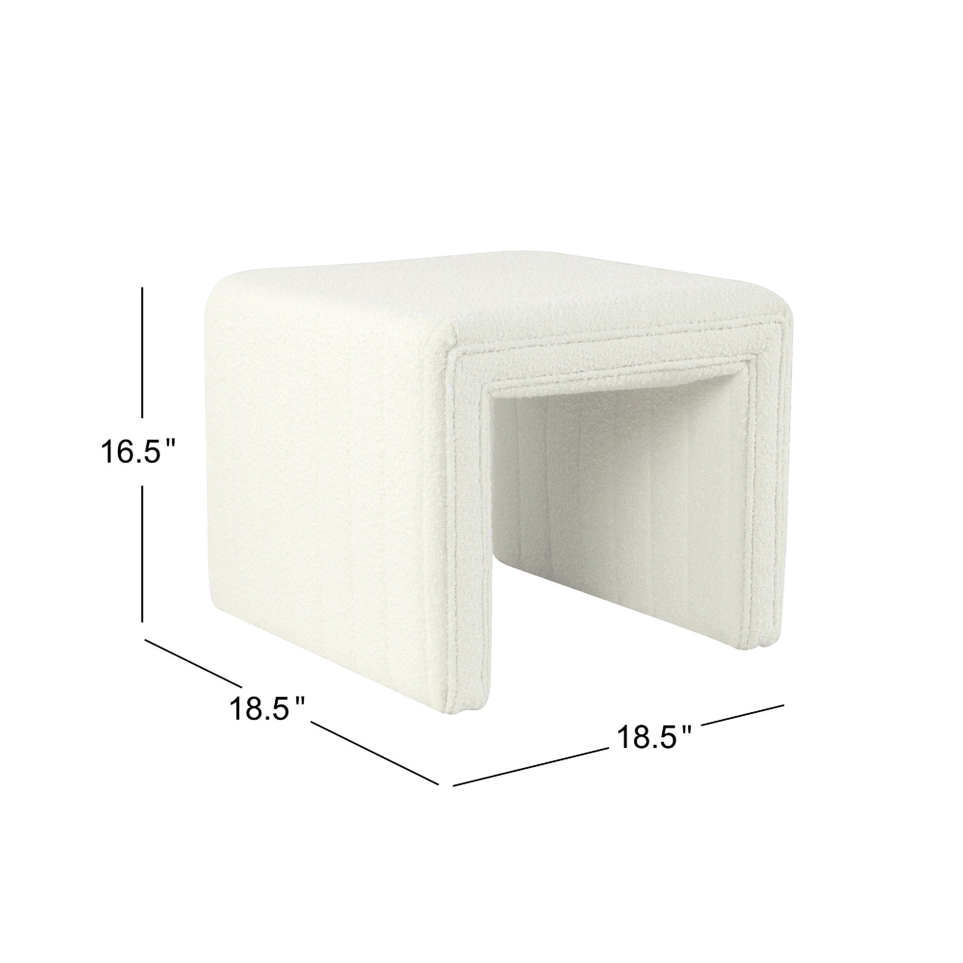Ada Footstool Ottoman, Channel Tufted Cream White Boucle, 19 Inch