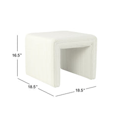 Ada Footstool Ottoman, Channel Tufted Cream White Boucle, 19 Inch