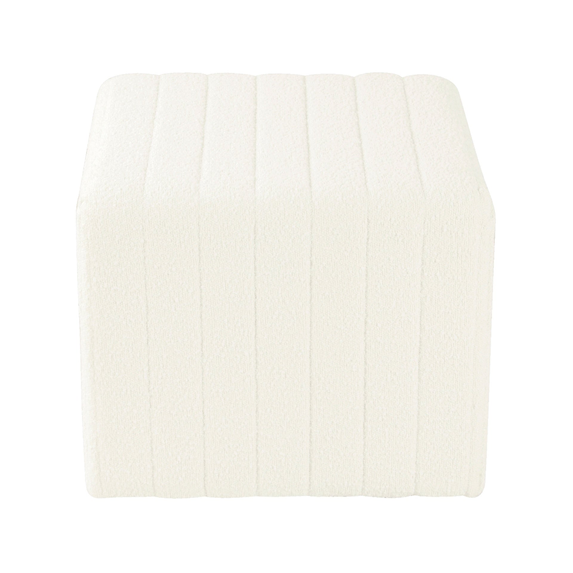 Ada Footstool Ottoman, Channel Tufted Cream White Boucle, 19 Inch