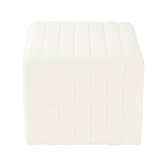 Ada Footstool Ottoman, Channel Tufted Cream White Boucle, 19 Inch
