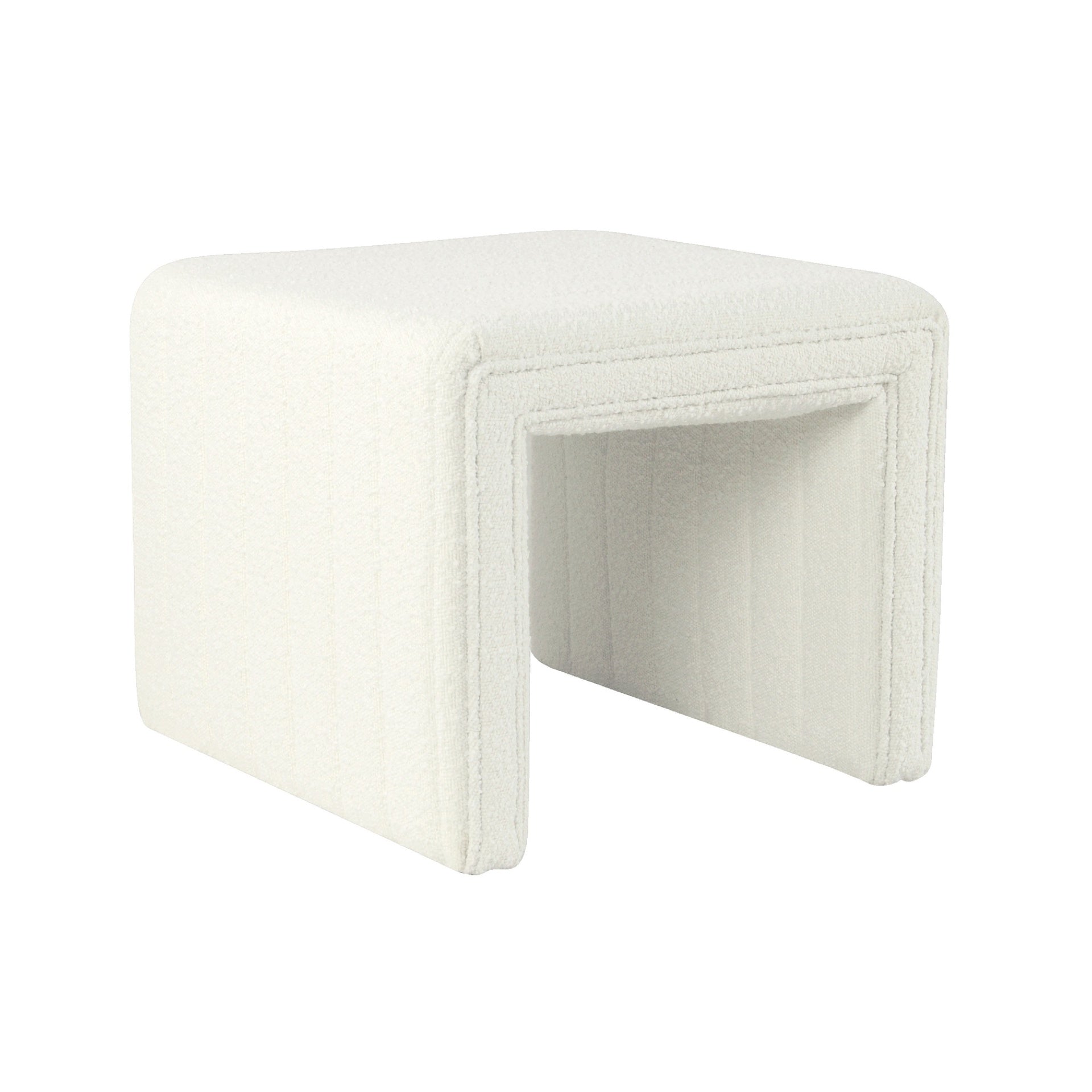 Ada Footstool Ottoman, Channel Tufted Cream White Boucle, 19 Inch