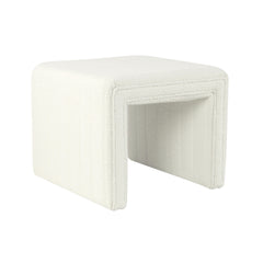 Ada Footstool Ottoman, Channel Tufted Cream White Boucle, 19 Inch