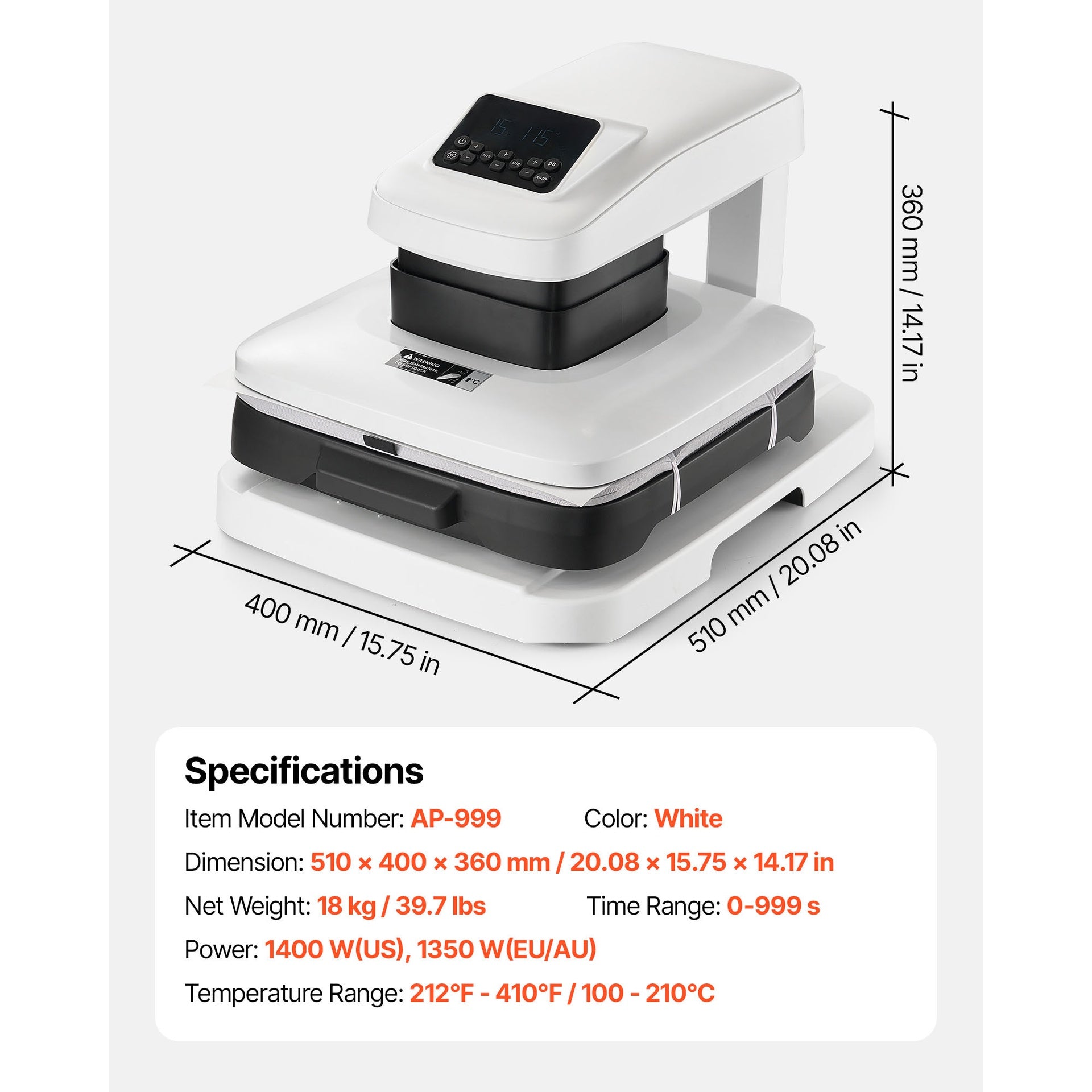 Auto Heat Press Machine T-Shirt Press Machine 15 x 15 in Heat Plate White
