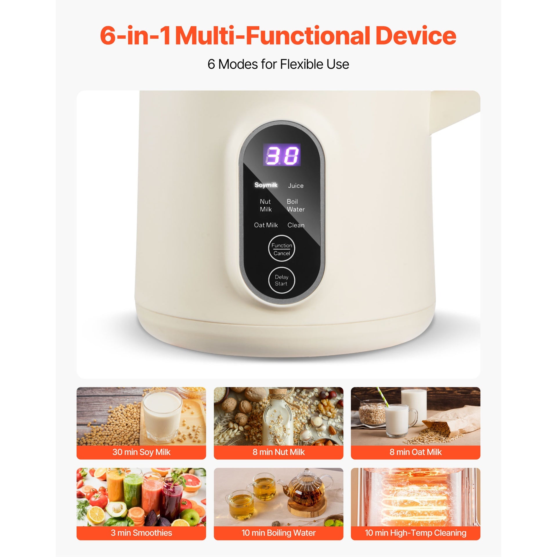 6-in-1 Nut Milk Maker, 20 oz Soy Milk Maker Machine with 6 Blades, for Homemade Oat, Nut, Soy, Juice, Plant-Based and Non Dairy Beverages with High-Temp Self-Cleaning, Boil Water, 12-Hour Delay
