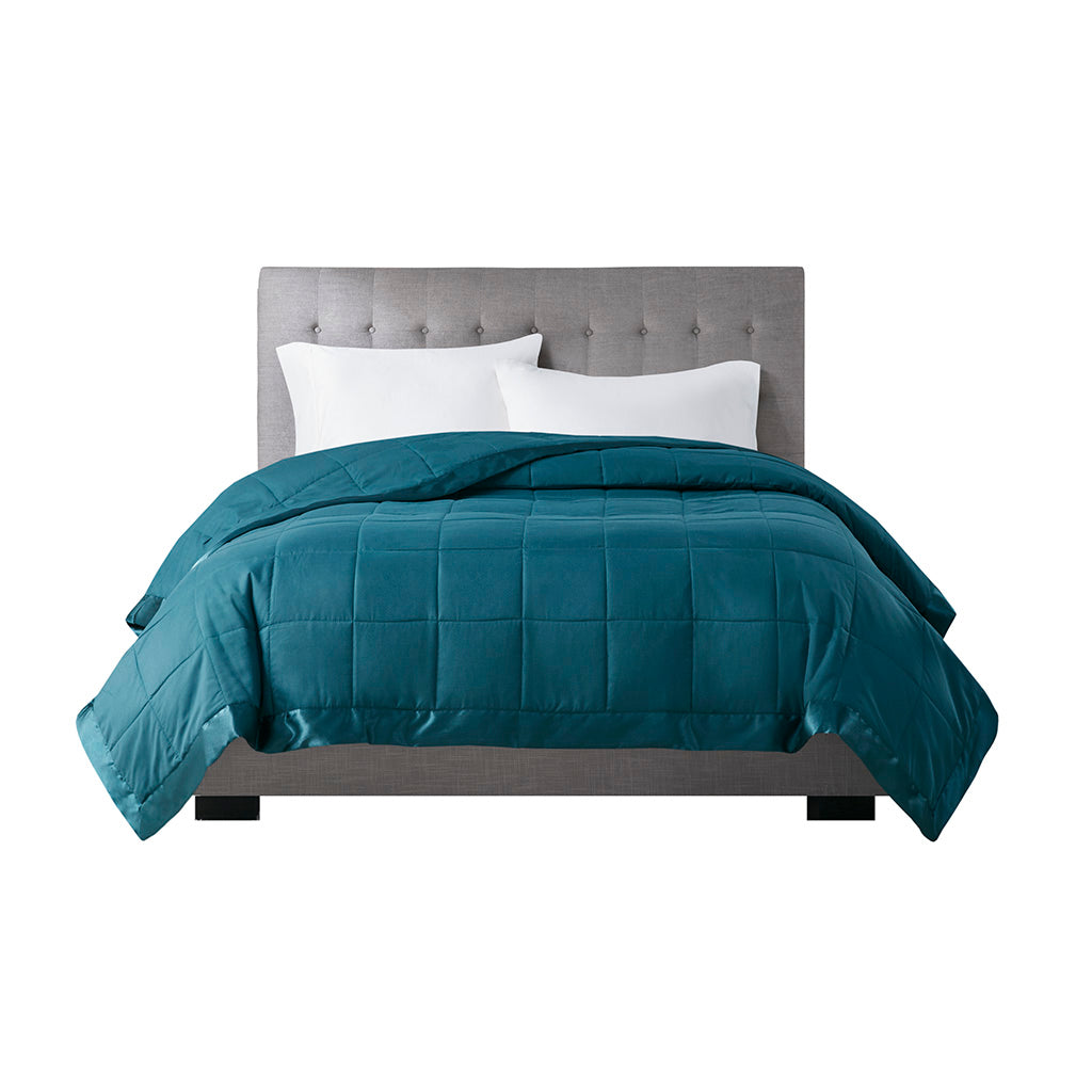 Lightweight Down Alternative Blanket with Satin Trim Teal King