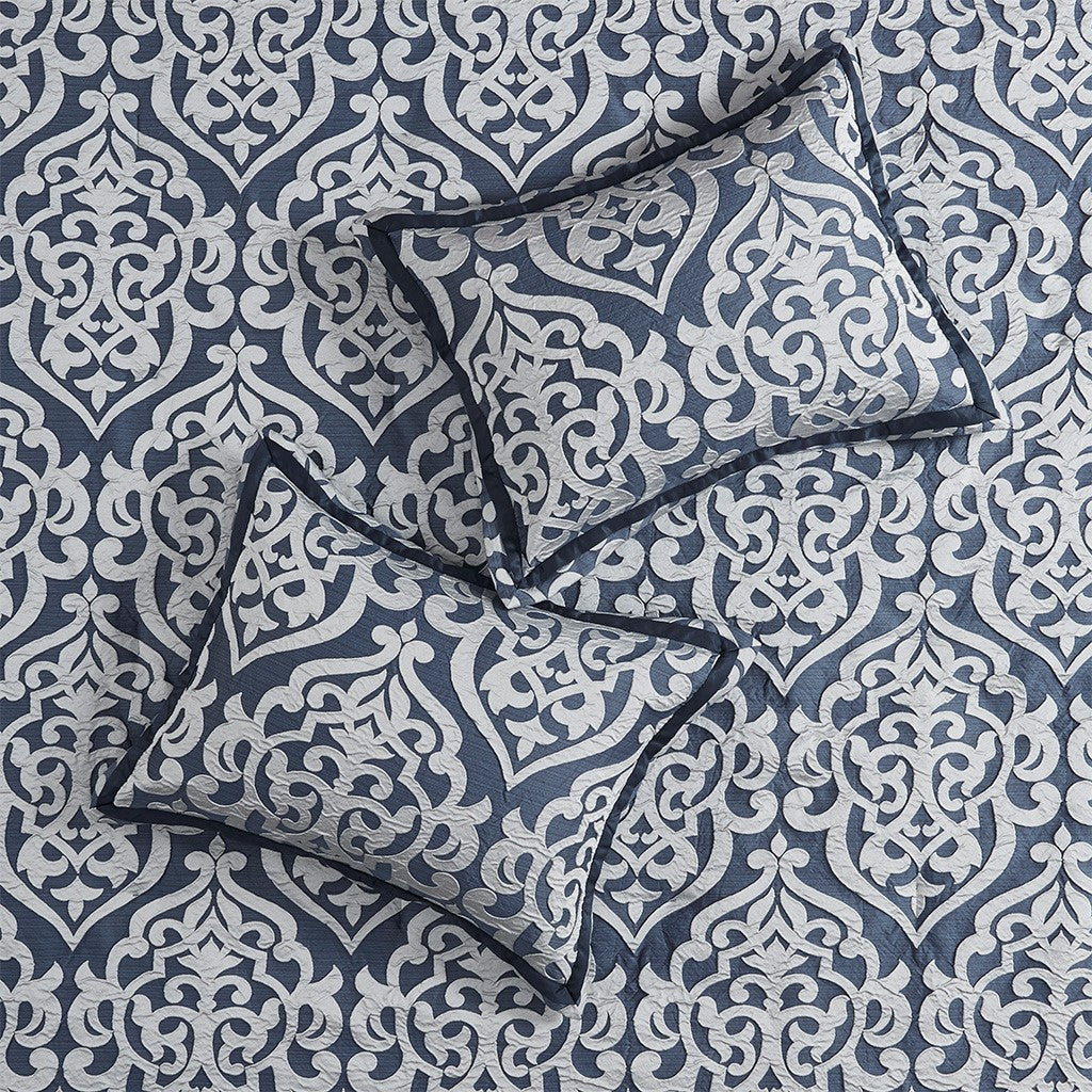8 Piece Jacquard Comforter Set Navy/Silver Queen