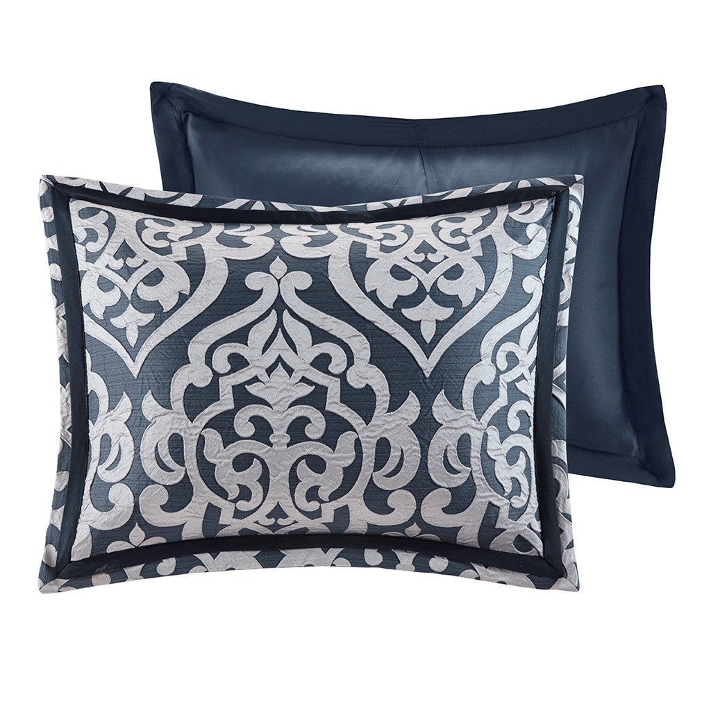 8 Piece Jacquard Comforter Set Navy/Silver Queen