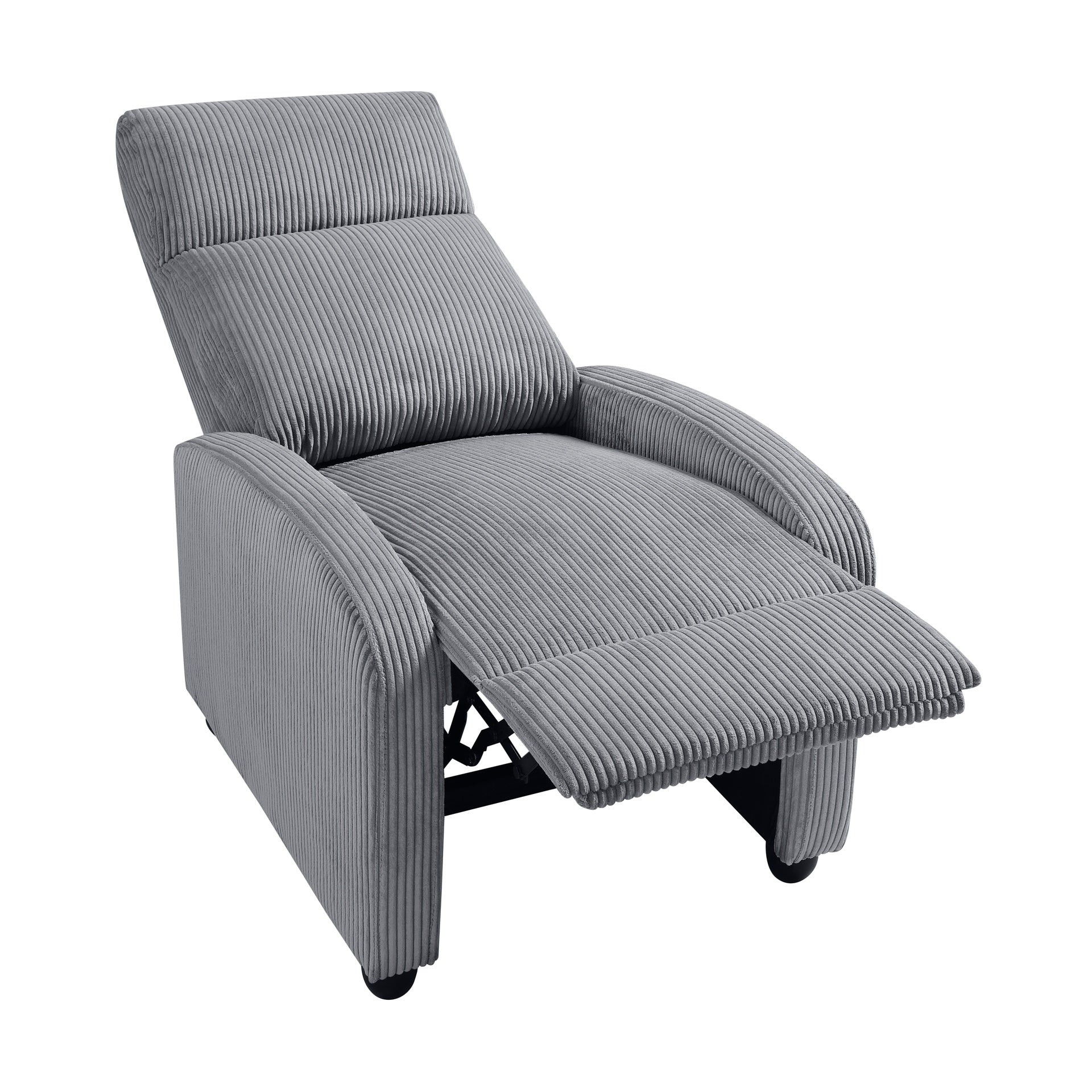 Modern Push Back Recliner Chair Dark Gray Soft Corduroy Upholstery Comfort Solid Wood Living Room Furniture 1pc