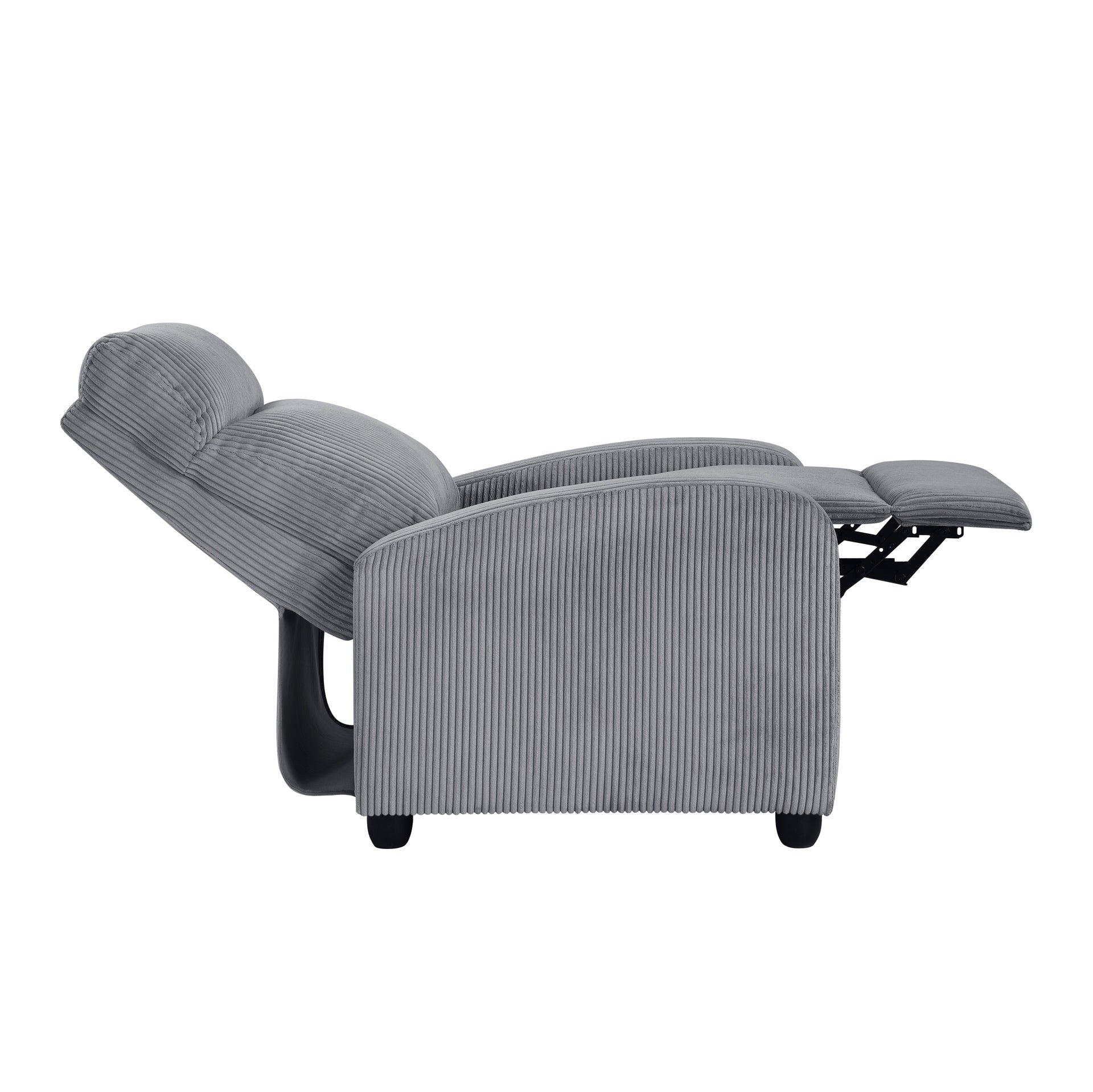 Modern Push Back Recliner Chair Dark Gray Soft Corduroy Upholstery Comfort Solid Wood Living Room Furniture 1pc