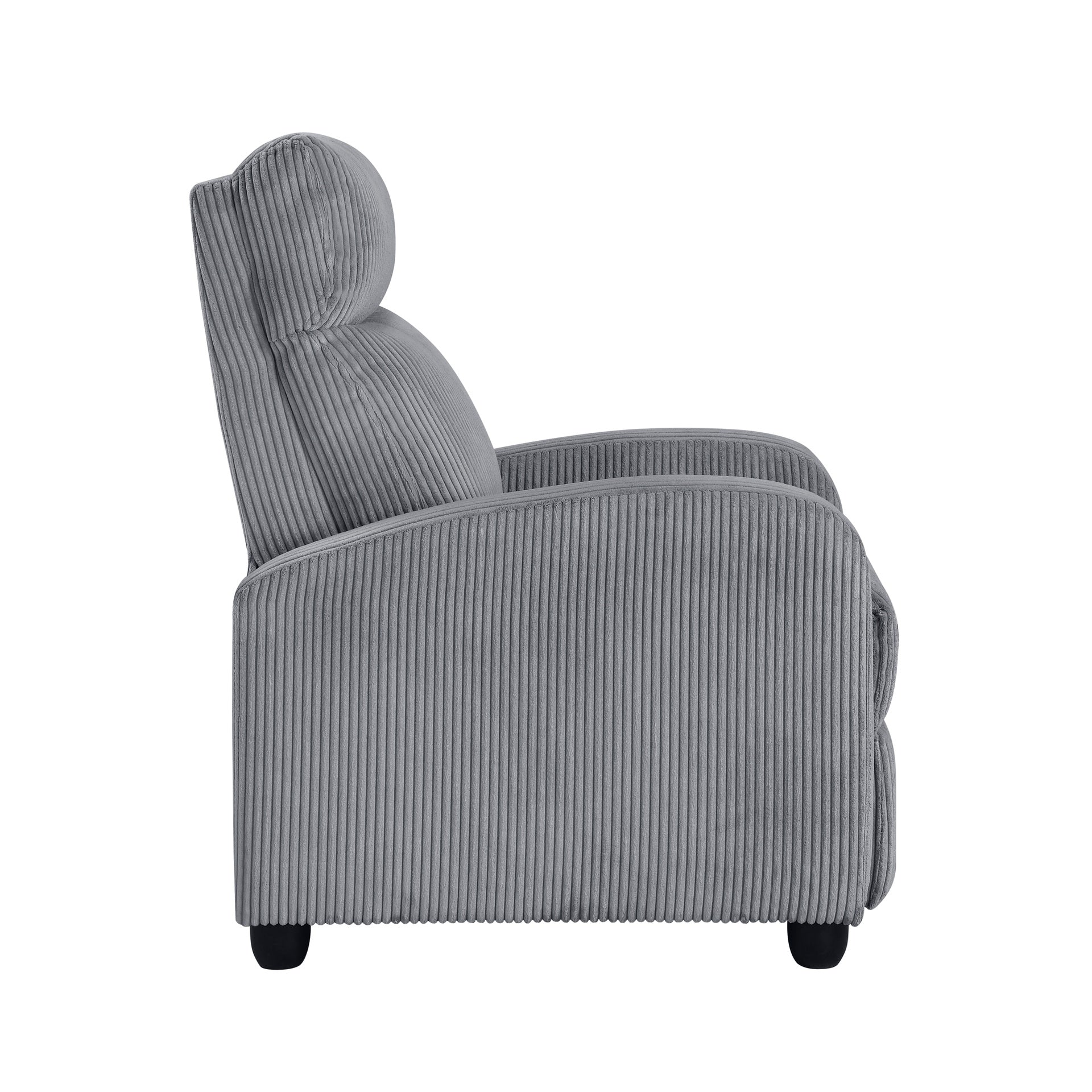 Modern Push Back Recliner Chair Dark Gray Soft Corduroy Upholstery Comfort Solid Wood Living Room Furniture 1pc