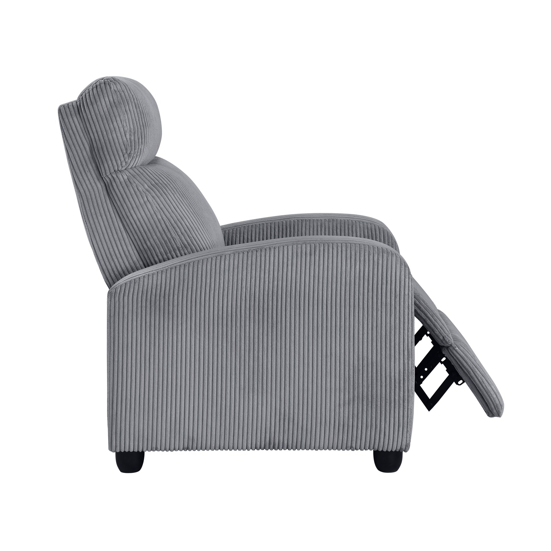 Modern Push Back Recliner Chair Dark Gray Soft Corduroy Upholstery Comfort Solid Wood Living Room Furniture 1pc