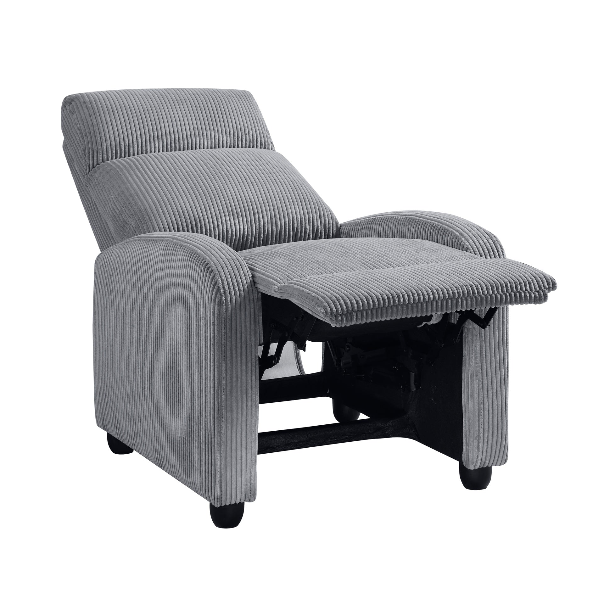Modern Push Back Recliner Chair Dark Gray Soft Corduroy Upholstery Comfort Solid Wood Living Room Furniture 1pc